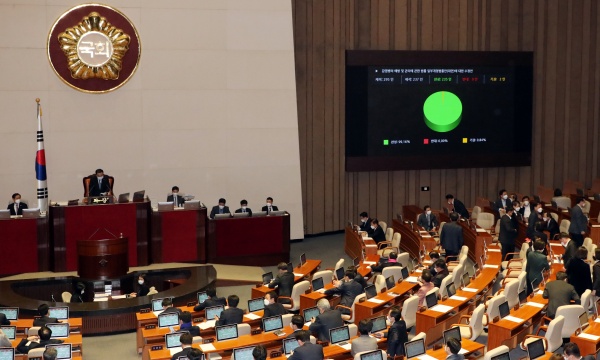 감염병의 예방 및 관리에 관한 법률 일부개정법률안(대안)에 대한 수정안이 26일 서울 여의도 국회에서 열린 제376회 국회(임시회) 제4차 본회의에서 통과되고 있다.(출처=뉴스1)