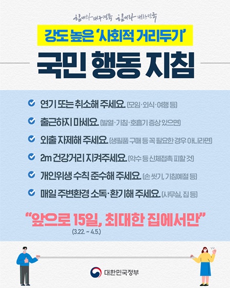 사회적 거리두기 국민 행동 지침.(출처=대한민국 정부 블로그)