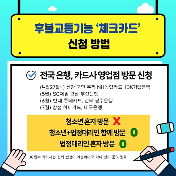 중·고등학생 후불교통기능 체크카드 발급 받는 방법