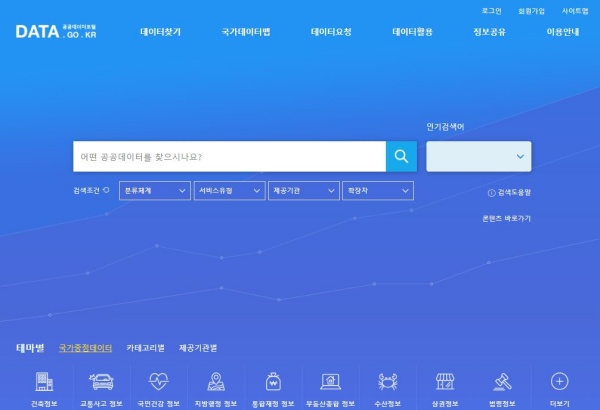 공공데이터 포털 사이트의 메인 화면.(사진=공공데이터 포털)