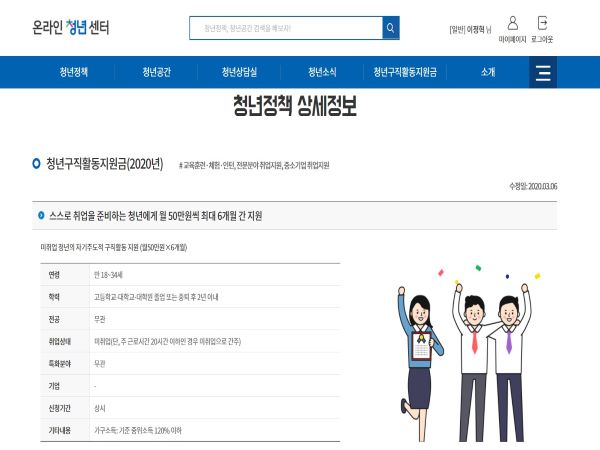 청년구직활동지원금에 대한 안내자료(사진=온라인청년센터)