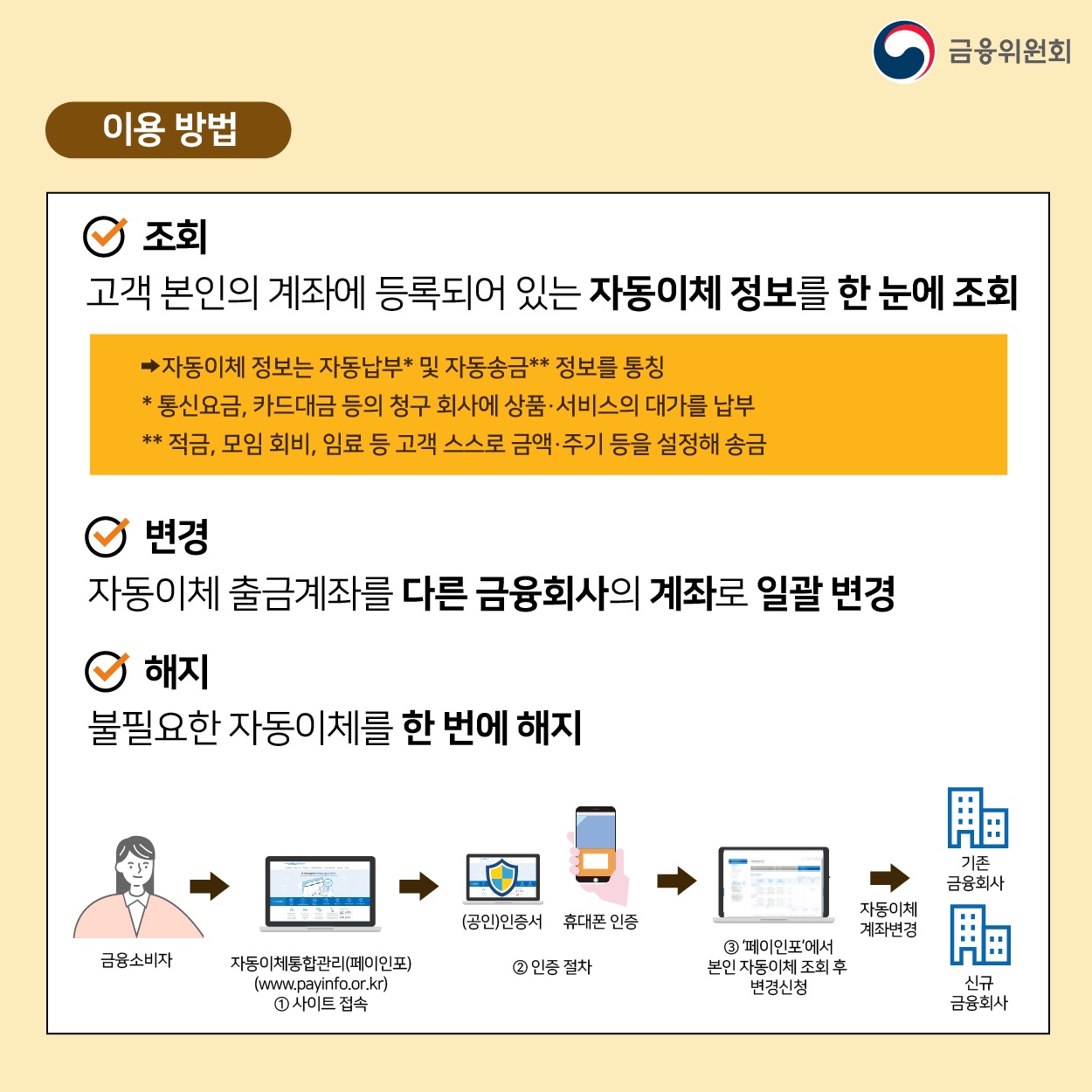 은행 및 제2금융권 간 자동이체 변경 한 번에!