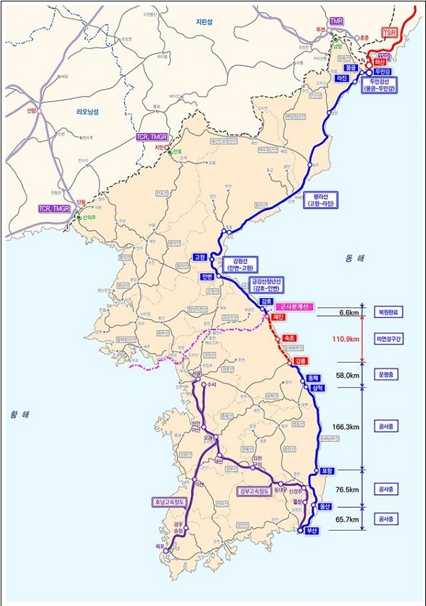 동해북부선 강릉~제진 철도연결 노선도(출처=정책브리핑)