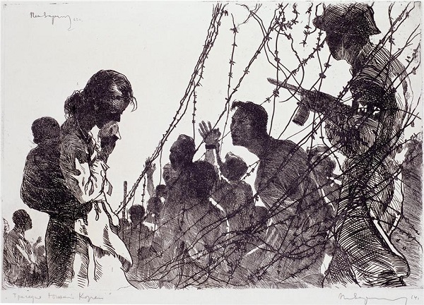 ‘낯선전쟁’ 출품작 중 변월룡의 ‘조선분단의 비극(1962)’.