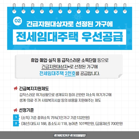 주거위기가구에 대한 지원은 어떤 게 있나요?