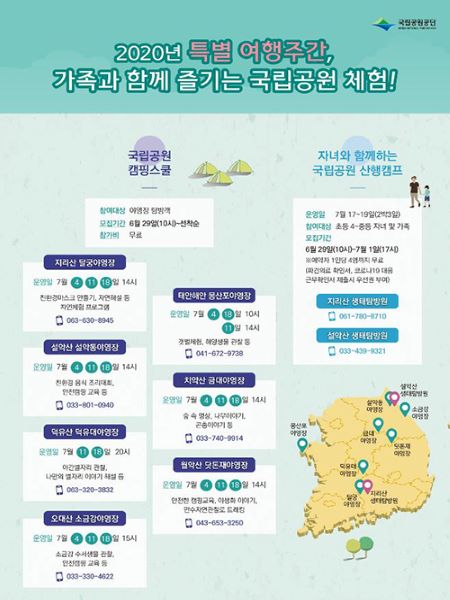 2020년 특별여행주간에 맞춰 진행중인 다양한 프로그램(출처=국립공원공단 홈페이지)