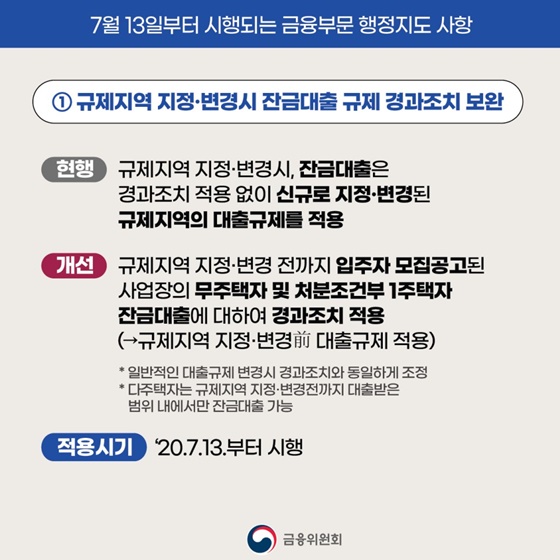 7·10 주택시장 안정 보완대책 금융부문 조치사항