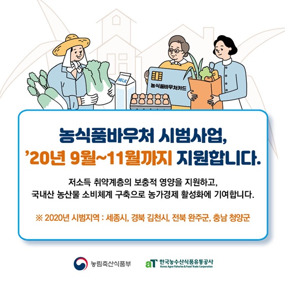 농식품바우처 시범사업 9월에서 11월까지 지원합니다