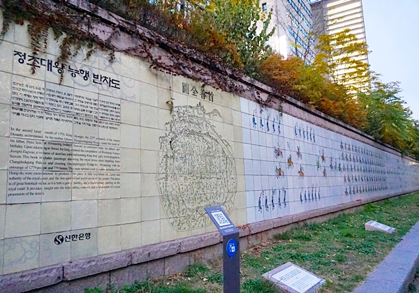 벽에 있는 '정조반차도', 나와 반대로 행렬하고 있다.