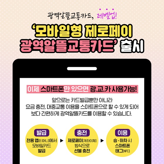 제로페이 OK! 광역알뜰교통카드, 보다 편리하게 이용하세요!
