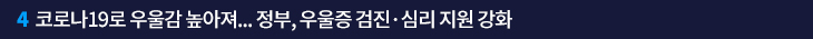 4. 코로나19로 우울감 높아져…정부, 우울증 검진·심리 지원 강화