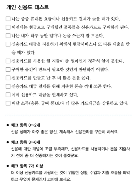 자신의 신용도를 한번 체크해보기 바란다.(출처=신용회복위원회, ‘신용은 나의 얼굴’ 길라잡이 PDF 파일)