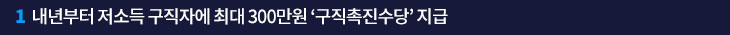 1. 내년부터 저소득 구직자에 최대 300만원 ‘구직촉진수당’ 지급 