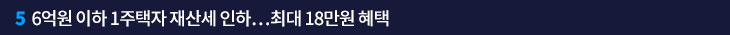5. 6억원 이하 1주택자 재산세 인하…최대 18만원 혜택 