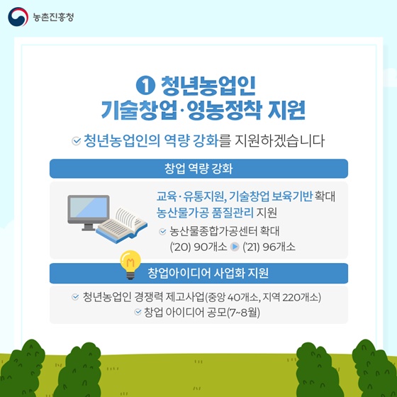 ①청년농업인 기술창업·영농정착 지원