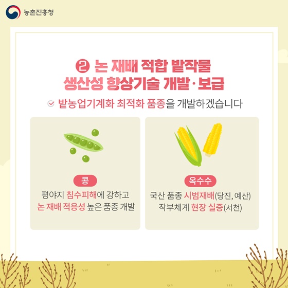 ②논 재배 적합 밭작물 생산성 향상기술 개발·보급
