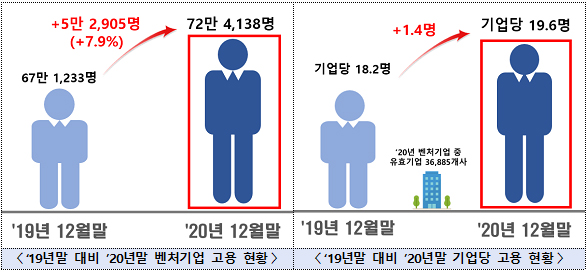 벤처기업 전체 고용 현황 그래픽.