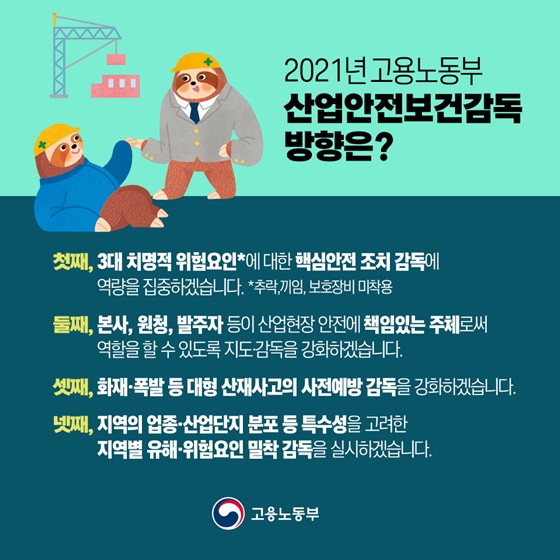 2021년 고용노동부 산업안전보건감독 방향은?