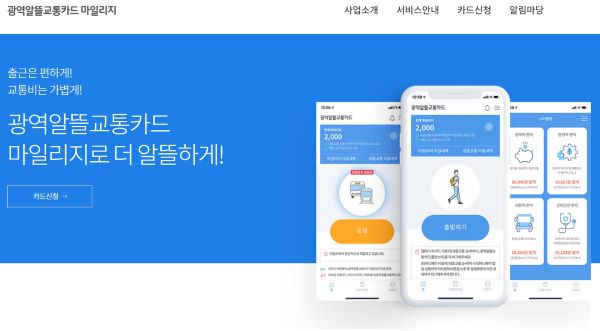 광역 알뜰 교통카드 마일리지의 메인 홈페이지 모습이다.(출처=광역알뜰교통카드 마일리지 홈페이지)