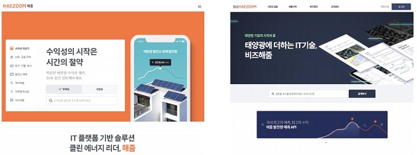 일반인 사용자 위한 ‘해줌(HAEZOOM.COM)’, 기업 사용자 위한 ‘비즈해줌(BIZ.HAEZOOM.COM)’ 플랫폼 캡처(왼쪽부터).