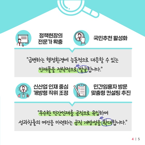 정책현장의 전문가 확충, 국민추천 활성화