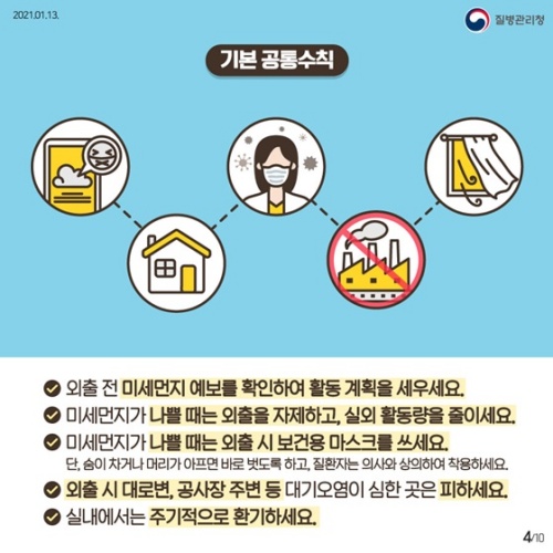 미세먼지 예방을 위한 수칙을 안내하고 있다.