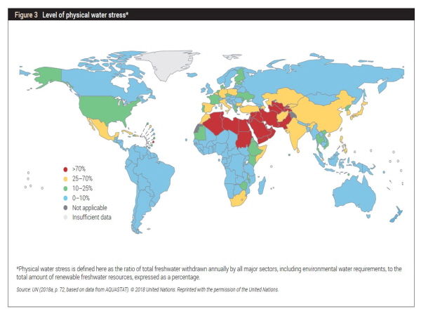 물 스트레스 국가 (출처=The United Nations World Water Development Report 2019)