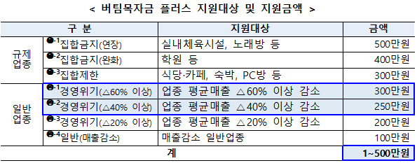 버팀목자금 플러스 지원대상 및 지원금액.