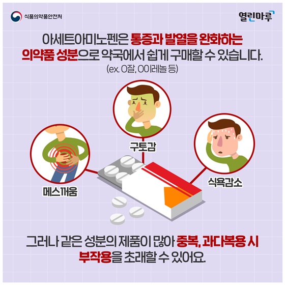 아세트아미노펜은 통증과 발열을 완화하는 의약품 성분으로 약국에서 쉽게 구매할 수 있습니다