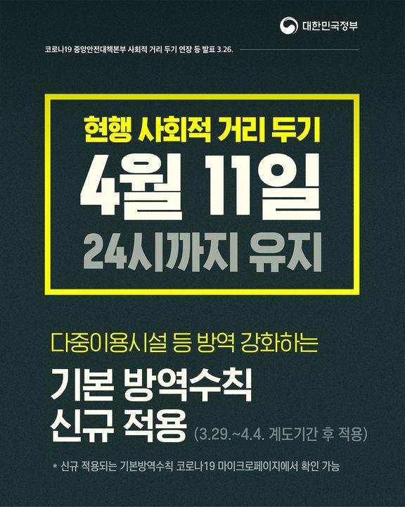 수도권 2단계, 비수도권 1.5단계…현행 사회적 거리 두기 4월 11일까지 연장 하단내용 참조