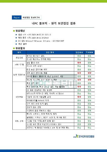 보안 점검 결과 보고서입니다.