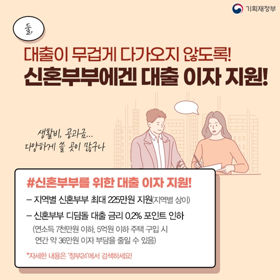 대출이 무겁게 다가오지 않도록! 신혼부부에겐 대출 이자 지원!