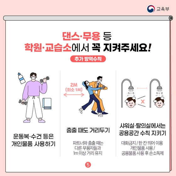 댄스·무용 등 학원·교습소에서 꼭 지켜주세요!