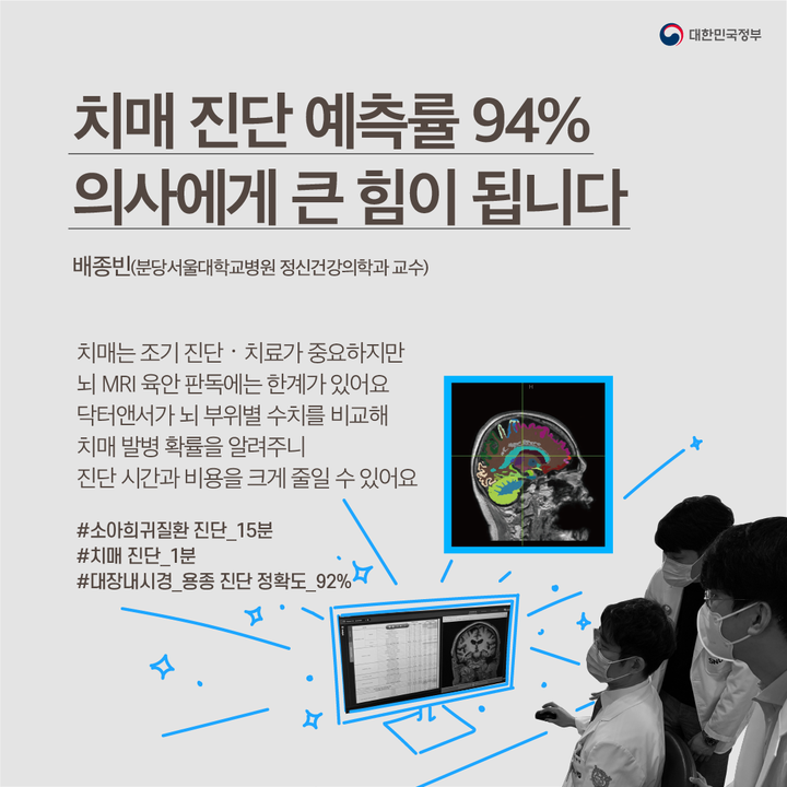 치매 진단 예측률 94%
의사에게 큰 힘이 됩니다