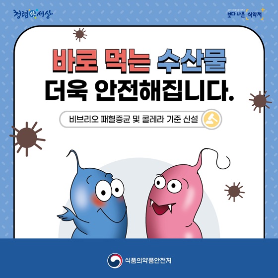 바로 먹는 수산물에 비브리오패혈증균 및 비브리오콜레라균 불검출 기준을 적용합니다!