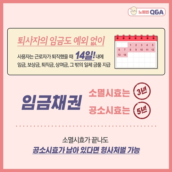 퇴사자의 임금도 예외 없이 14일 내에!