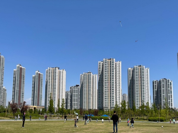 토요일, 공원에서 여유를 즐기는 가족들