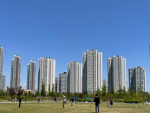 토요일, 공원에서 여유를 즐기는 가족들