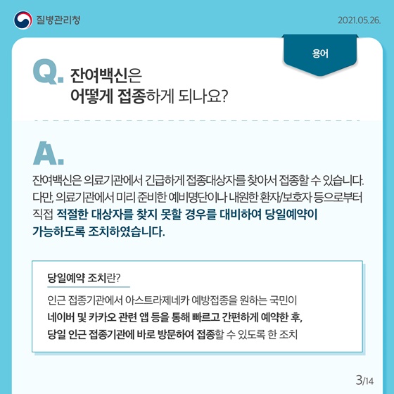 Q. 잔여백신은 어떻게 접종하게 되나요?