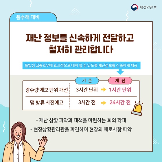 재난 정보를 신속하게 전달하고 철저히 관리합니다