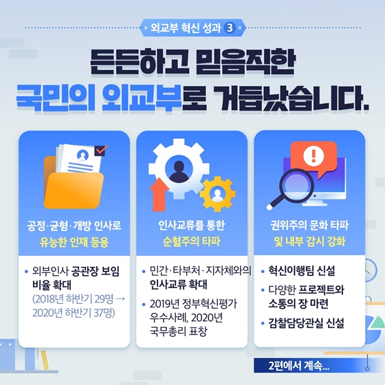 3. 든든하고 믿음직한 국민의 외교부로 거듭났습니다.