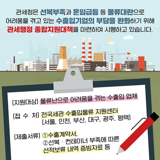 수출입기업의 부담을 완화하기 위해 관세행정 종합지원대책을 마련하여 시행하고 있습니다.