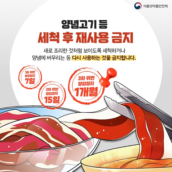 양념고기 등 세척 후 재사용 금지