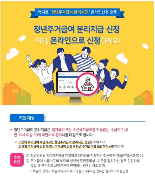 올해 초, 청년 주거급여 분리지급과 관련해 온라인 신청도 받기 시작했다.