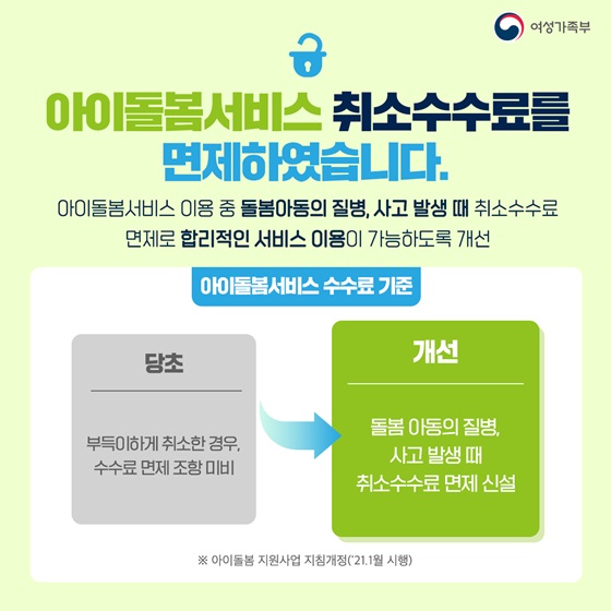 아이돌봄서비스 취소수수료를 면제하였습니다.