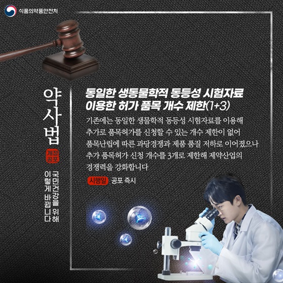 동일한 생동물학적 동등성 시험자료 이용한 허가 품목 개수 제한(1+3)