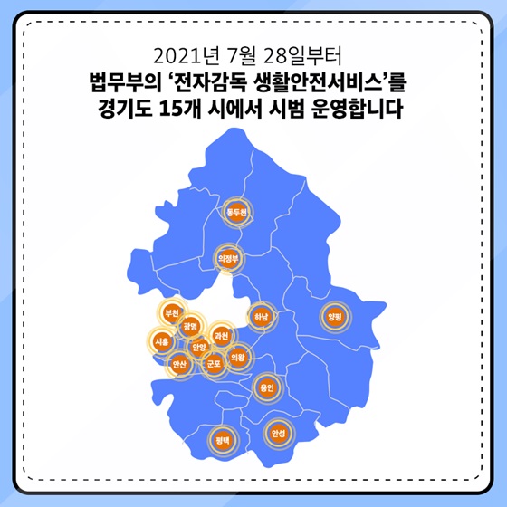 2021년 7월 28일부터 법무부의 ‘전자감독 생활안전서비스’를 경기도 15개 시에서 시범 운영합니다.