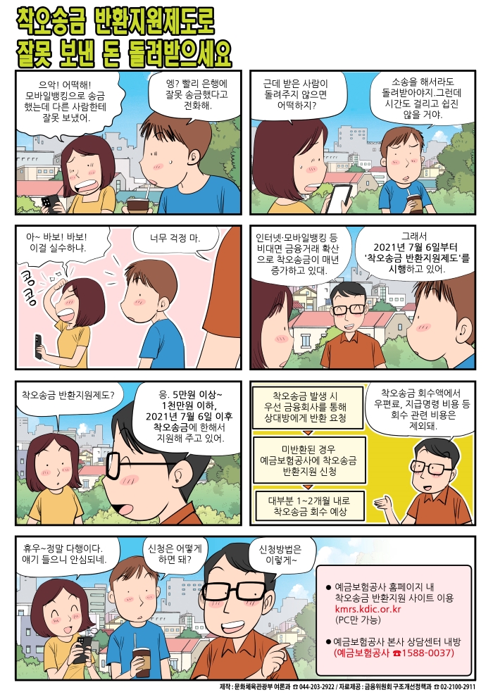 [정책만화] 착오송금 반환지원제도로 잘못 보낸 돈 돌려받으세요!