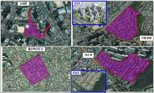 6차 발표 선도사업 구역도(4곳).