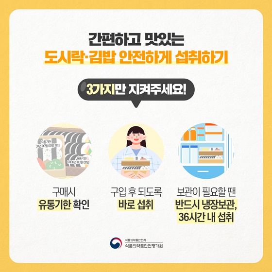 간편하고 맛있는 도시락·김밥 안전하게 섭취하기
